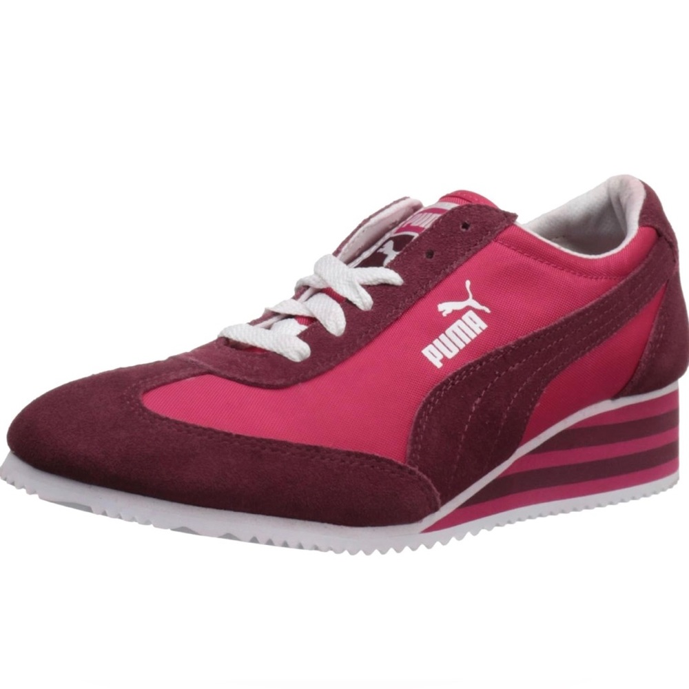 Puma Pink/Red Caroline Striped Wedge Sneaker Size 8